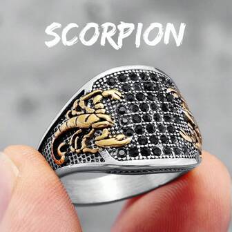 Bague large pour homme avec scorpion et cubique zircone noire, bagues pour index et majeur, cadeau de bénédiction, taille 7-14