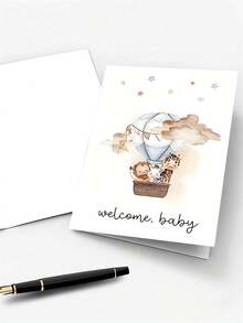 1 张热气球和长颈鹿图案淋浴贺卡（带信封）、可爱的洗礼和新生儿祝贺卡、适合家人、朋友、新妈妈和爸爸的通用纸卡 - 彩色 - 查看 7