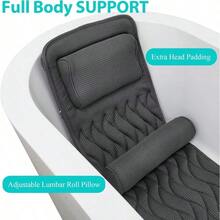 Full Body Bath Pillow With Adjustable Lumbar Roll Pillow Bathtub Cushion With 14 Suction Cups 3D Air Mesh Fit Any Tub Gray Bathroom Accories - Gray - View 3