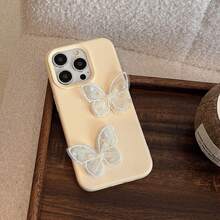 1pc GUCADI Cream-Colored 3D Mesh Double Pearl Lace Bow Compatible With Apple 16/15/14/13/12/11 Series Cases, Soft Full Cover, Delicate, Korean Style, Sweet, Dreamlike Waterproof Shockproof Anti-Fall Scratch Resistant - Yellow - View 12