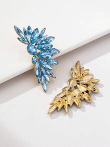 1 Pair Fashionable 3D Alloy Rhinestone Latin Dance Feather Stud Earrings (Red & Multicolor, Uncontrollable Color Variation, May Not Match Original Image) - Baby Blue - View 6
