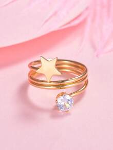 1 件波西米亚奢华水晶多层不锈钢女士戒指 - 彩色 - 查看 3