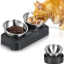 Raised Cat Bowl With Stainless Steel, Easy To Clean & Non-Slip Silicone Mat Cat Feeder With 0 &15° Tilting Neck Protective Bowl For Pets, Cats And Puppies Food And Water Feeding - Multicolor - View 1