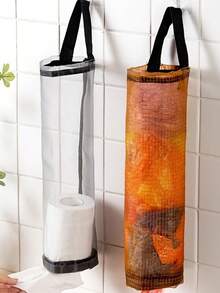 1 Peça Suporte Organizador de Sacolas de Lixo de Cozinha de Cor Aleatória, Armazenamento Retrátil Pendurado, Suporte de Saco de Lixo Dobrável e Portátil, Saco Plástico, Capa de Sapato, Reutilizável e Economizador de Espaço, Organizador de Grade Transparente para Banheiro, Quarto, Cozinha, Entrada