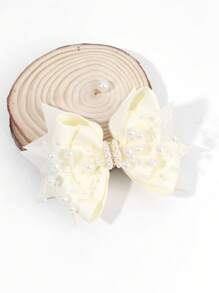 1 pieza Lazo para el cabello con perlas y malla para niñas, Clip para el cabello blanco de moda adecuado para uso diario y fiestas de cumpleaños