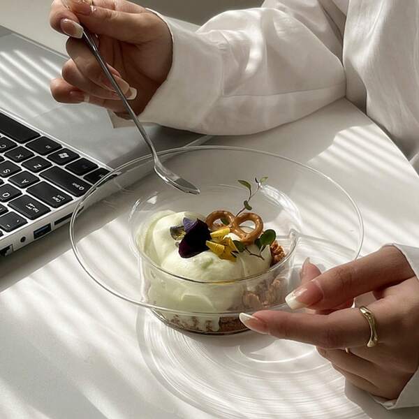 1 pieza Tazón transparente de vidrio resistente al calor de borosilicato alto, resistente a altas temperaturas, para postre, yogurt, avena o ensalada de frutas, de 300ML