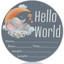 1 pieza Cartel de madera de anuncio de nacimiento con oso y conejo de doble cara tomados de la mano para bebé recién nacido, "Hola mundo" Tablero de registro de madera natural para baby shower familiar, regalo de Pascua para niñas/niños