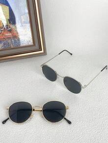 2 件装复古小圆框时尚眼镜女士 - 2PC小盒時尚(金灰 銀灰) - 查看 2