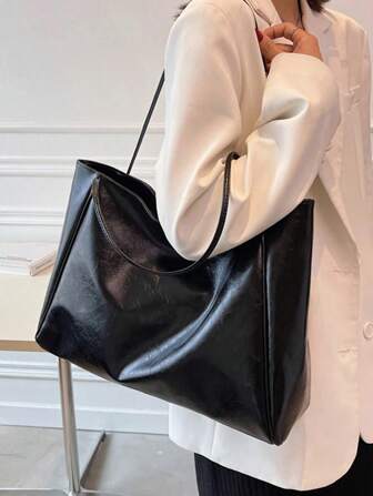 Large Capacity Shoulder Tote Bag, Retro Design Large Capacity Tote Bag, Shoulder Bag Retro Autumn Large Capacity Travel Shopping, School Bag, Large Capacity, Portable, Classic Casual, Business Casual, Suitable For College Students, White-Collar Workers, Very Suitable For Work, Back To School, Junior High School, High School, College, Retro Style Vintage Bag
