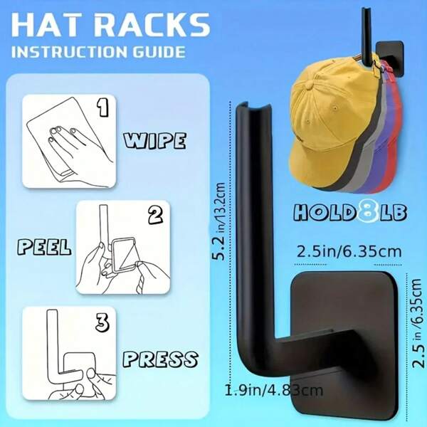 Multi-Purpose Adhesive Hangers - 4 Black Extra Strong Adhesive Hooks For Bathroom/Closet/Entryway