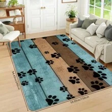 1pc Creative Modern Wood Grain & Dog Paw Print Funny Pattern Bath Mat, Soft Anti-Slip Water-Absorbent Washable Cartoon Healing Carpet, Rectangle Low-Pile Area Rug For Living Room, Bedroom, Kitchen, Laundry Room, Bathroom