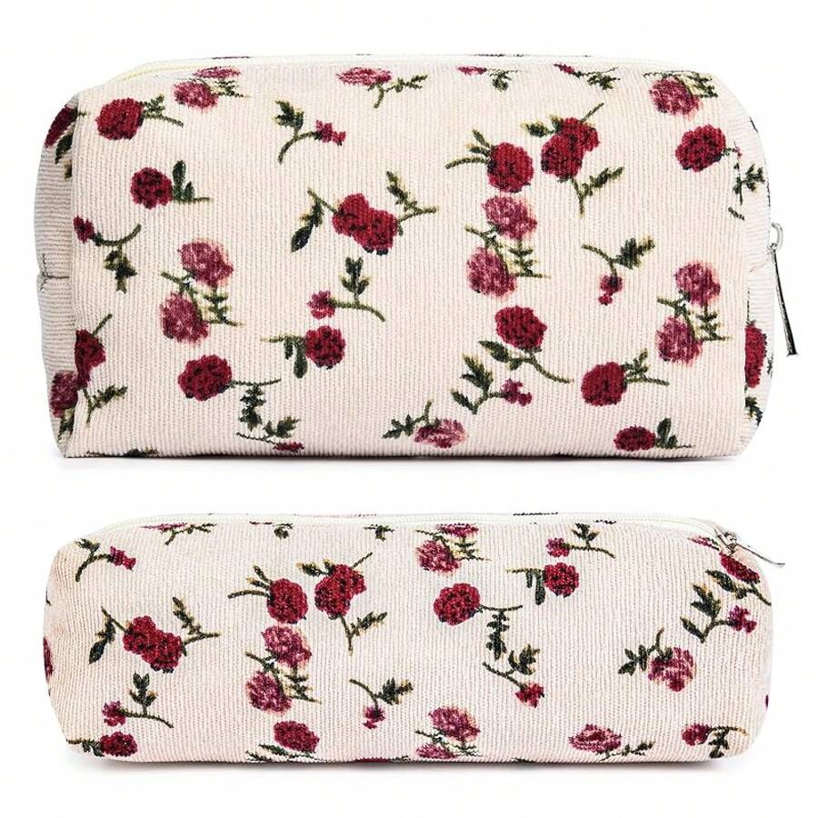 Checkered Makeup Bag Preppy Cosmetic Bag Bulk Blue Makeup Pouch Travel Toiletry Bag Organizer Cute Makeup Brushes Storage Bag Women Fashion - 白玫瑰 - 查看 1