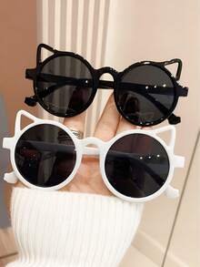 2/3 Pairs Girls' Colorful Minimalist Cat Ear Cartoon Glasses, Fashionable & Versatile For Daily Wear
