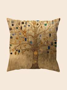 1pc Pillowcase With 2-Sided Gustav Klimt Tree Of Life Design, 18"X18", Bright Polyester Fabric, Machine Washable, Zippered, Hypoallergenic, Suitable For Cozy Bedroom & Living Room Decor (Pillow Insert Not Included)