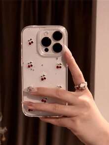 1pc 3D Resin Glitter Pink Cherry Phone Case, Suitable For IPhone 17 Pro Max/13/16 Pro Max/12/11/15/14 Pro, Anti-Drop Anti-Slip, Women Phone Protective Cover