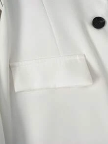 女士纯色立领长袖单排扣休闲/办公薄夹克，秋季 - 白色 - 查看 6