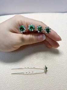20pcs Emerald Green Rose Bridal Hair Clips, Women's Dark Green Crystal Flower U-Shaped Hair Clips, Braided Hairstyle Wedding Accessories, Glamorous Wedding Hair Clips, Perfectly Suitable For Shiny Wedding Themes, Parties And Balls, Hair Clips Headpiece - Green - View 5