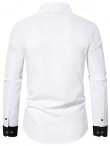 Men's Contrast Trim Long Sleeve Formal Shirt, For Fall - White - View 2