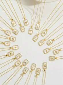 1 Piece A-Z Copper-Set Zirconium 26 Square Block Shell Letters O-Shaped Necklace - Unique And Versatile For All Occasions