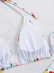 全花卉印花性感比基尼套装，休闲可爱优雅设计，带纽扣 - 白色 - 查看 5