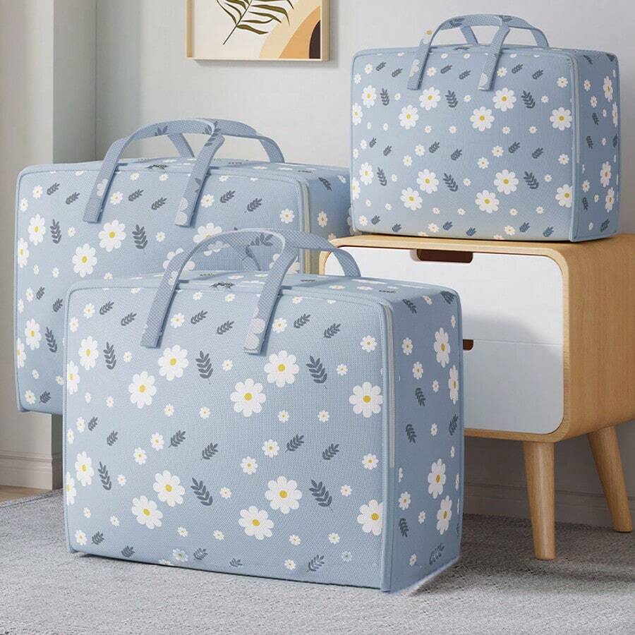 1 peça de saco de armazenamento de roupas não tecido com estampa de margaridas, saco de armazenamento de cobertores, saco de armazenamento para classificação de tecidos para viagem e casa, dobrável, estilo minimalista - Multicolorido - Ver 1