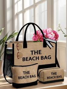 这款女士沙滩主题手提包套装采用艺术感十足的“沙滩包”设计，包含一个大容量手提包和两个化妆包，适合婚礼、度假和日常使用。它是送给女性、母亲、教师、朋友、伴娘、学生以及返校季的绝佳礼物。大容量手提包也适合作为旅行包，用于度假和周末短途旅行，是送给朋友的个性化生日礼物。 - 卡其色 - 查看 8