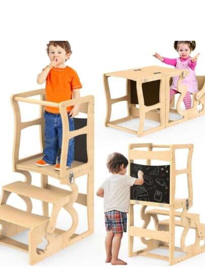 3 in 1 Kindertreppe, Kinderhocker, multifunktionaler Multiplex-Lernturm, Multiplex-Lerntisch, Kindermöbel, Transformer-Schreibtisch