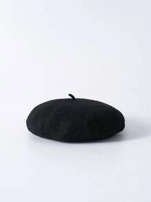 1pc Classic Simple Solid Beret For Daily Life Black Winter Gifts - Black - View 4