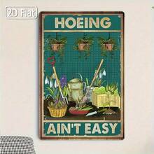1pc 2D Flat Metal Sign, Gardening - Hoeing Themed Decor, Displays Gardening Tools, Highlights Difficulty Of Hoeing, Perfect For Garden Tool Storage Areas Or Pathways, Adds Rustic Charm, 8x12inchs/20x30cm/20x30cm - 彩色 - 查看 4