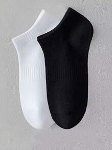 1pair/5pairs/10pairs Men's Breathable & Moisture-Wicking Sports Socks With Side Stripe, Black & White Solid Colors, Suitable For Outdoor Activity & Exercise