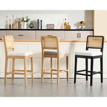 Chairus Kitchen Bar Stools Set Of 2 Upholstered High Chair In Linen Mid-Century Breakfast Counter Stool With Wooden Legs - White - View 8