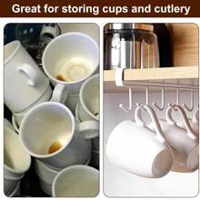 1pc White And Black Hook Cup Rack Storage Rack 6 Hooks Suitable For Cabinet, Pot, Shovel Rack, No Need To Drill Storage Rack