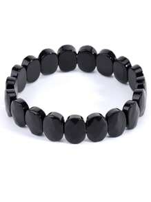 1 pieza Brazalete de piedra natural CSJA para hombres y mujeres, pulsera con cuentas ovaladas facetadas de obsidiana, cuarzo rosa, cristal de roca y ojo de tigre, joyería de verano, regalo