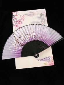 优雅扇子时尚古典复古木制手扇西班牙纯色折扇适用于婚礼和舞会，适合母亲节、婚礼季、毕业季、送给家人和朋友的礼物（流苏颜色随机）