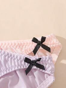 5PCS Random Glossy Satin Bow Trim Panties Set – Sexy Low-Rise Briefs In Candy Colors - Multicolor - View 4
