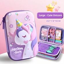 1 Astuccio portapenne di grande capacità con unicorno in EVA 3D, scatola di cancelleria colorata a cartoni animati per studentesse di scuola superiore, torna a scuola, astuccio porta penne, borsa scolastica