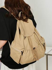 New Casual Nylon Drawstring Backpack For Women, Drawstring Shoulder Bag, Korean Style School Bag, Large Capacity Backpack, Lightweight Commuting Bag - Multicolor - View 8