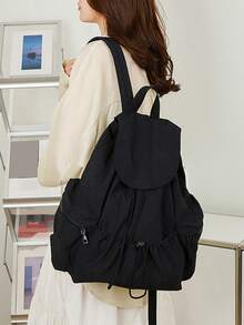 New Casual Nylon Drawstring Backpack For Women, Drawstring Shoulder Bag, Korean Style School Bag, Large Capacity Backpack, Lightweight Commuting Bag - Multicolor - View 2