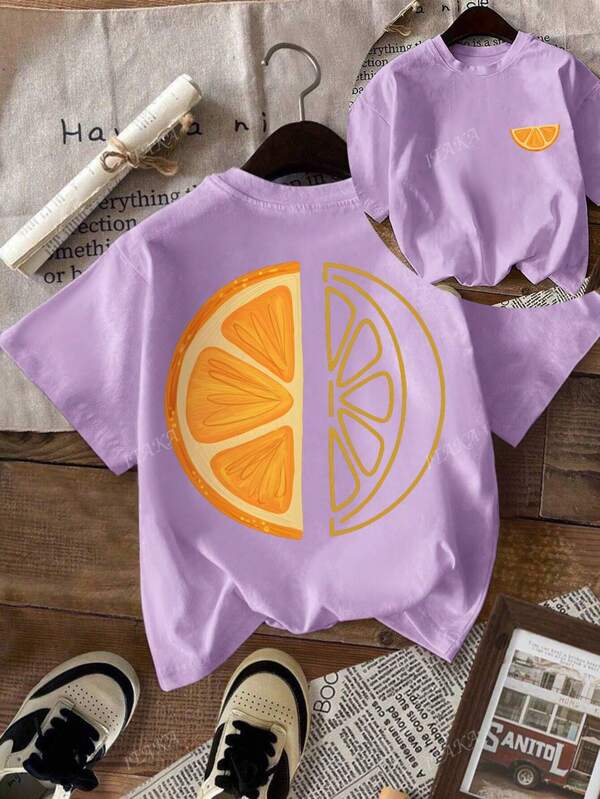 Dames zomertop met ronde hals en korte mouwen in de kleuren oranje en grapefruit, 100% katoenen T-shirt, comfortabele casual kleding, Ins Vibe, geschikt voor uitstapjes en vakanties, oversized lange blouse, controleer de maattabel