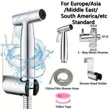 1 Set Toilet Cleaning Kit (G1/2" And G7/8" Fitting), Stainless Steel Sprayer, Stainless Steel Sprayer Holder, Zinc Alloy Diverter, Shower Hose, Thread Seal Tape - Premium All-In-One Set Bathroom Bathroom Accessories Bathroom Tools - Silver - View 5
