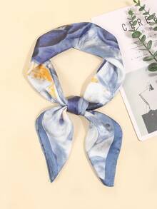 1 Khăn Bandana in hoa dành cho nữ, Khăn vuông in lụa giả, Phụ kiện tóc đa năng, Khăn quàng cổ thời trang dùng hàng ngày cho trang phục - xanh xám - Xem 2