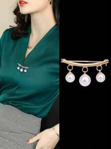 Broșă cu perle 1/3 buc, cleme anti-expunere pentru rochii elegante cu decolteu în V, nasturi fixați pentru cămașă/fustă de femei, potrivită pentru topuri cu decolteu jos și fuste scurte de vară și toamnă