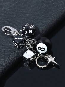 Handmade Y2K Style Destiny Dice Keychain With 8 Ball Pendant - Unisex Subculture Bag Charm & Fashion Accessory Cross