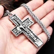 1pc Vintage Stainless Steel Cross Pendant With 60cm Chain, Suitable For Men & Women Daily Wear