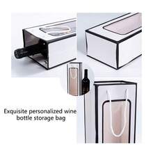 1pc Customized Text Wine Bottle Storage Gift Bag, Holiday Party & Daily Wine Bottle Carrying Bag With Transparent Window For Single Bottle Wine Gift Packaging