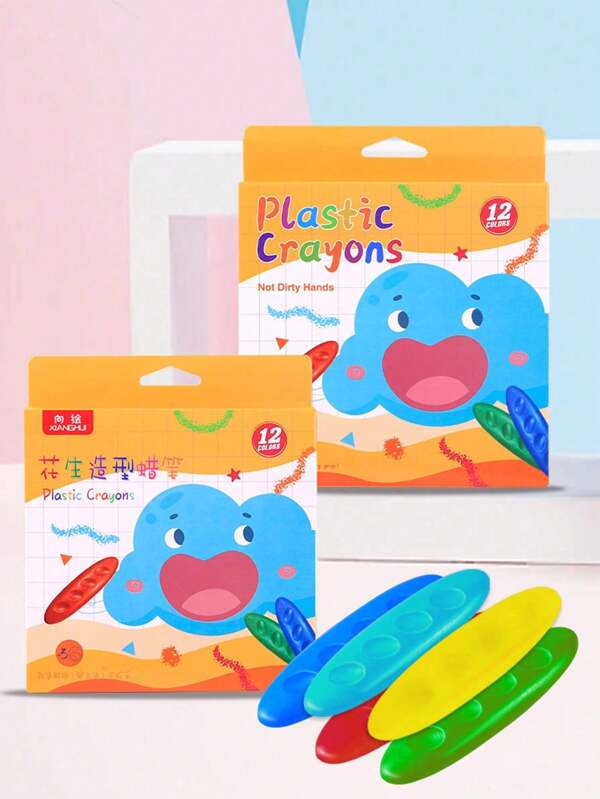 Crayones en 3D en forma de cacahuete/pata de gato que no se ensucian, lavados a mano, con forma de plástico, para niños, juegos de 12/24/36 colores para pintar en jardín de infancia