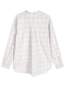 复古格子衬衫女款，韩版秋季新款宽松长袖中长款上衣外套 白色 - 白色 - 查看 6