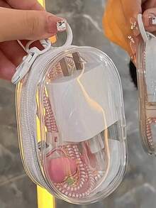 2件/1件裝 便攜迷你透明拉鍊收納袋 多功能珠寶收納袋 適用耳機、行動電源、鑰匙圈、香水等透明旅行配件袋（隨機鑰匙圈款式）旅行必備 - 白色 - 查看 4