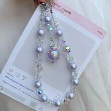 Corona de perlas falsas colgante, Lazo asimétrico de perlas falsas para correa de teléfono, Funda de teléfono con cuentas de cristal, Colgante de bolso, Llavero