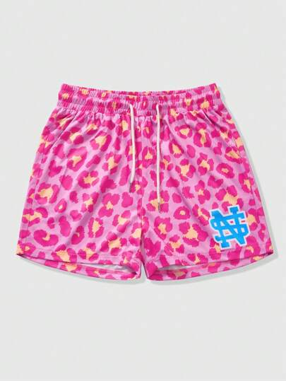 Fashionable Colorblock Leopard Print Men's Shorts, Suitable For Street, Outdoor And Holiday Wear